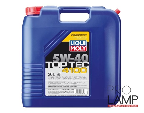 LIQUI MOLY Top Tec 4100 5W-40 — НС-синтетическое моторное масло 20 л.: motornoe maslo liqui moly top tec 4100 5w 40 sn